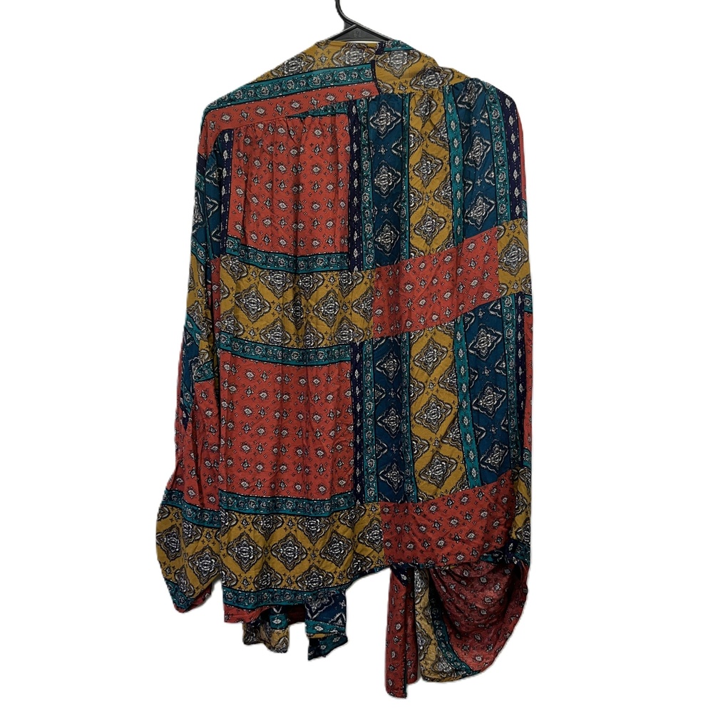 Hayden Los Angeles Rust Multi Patchwork Print Kimono Long‎ Sleeve Flowy Size 1X - Picture 2 of 5